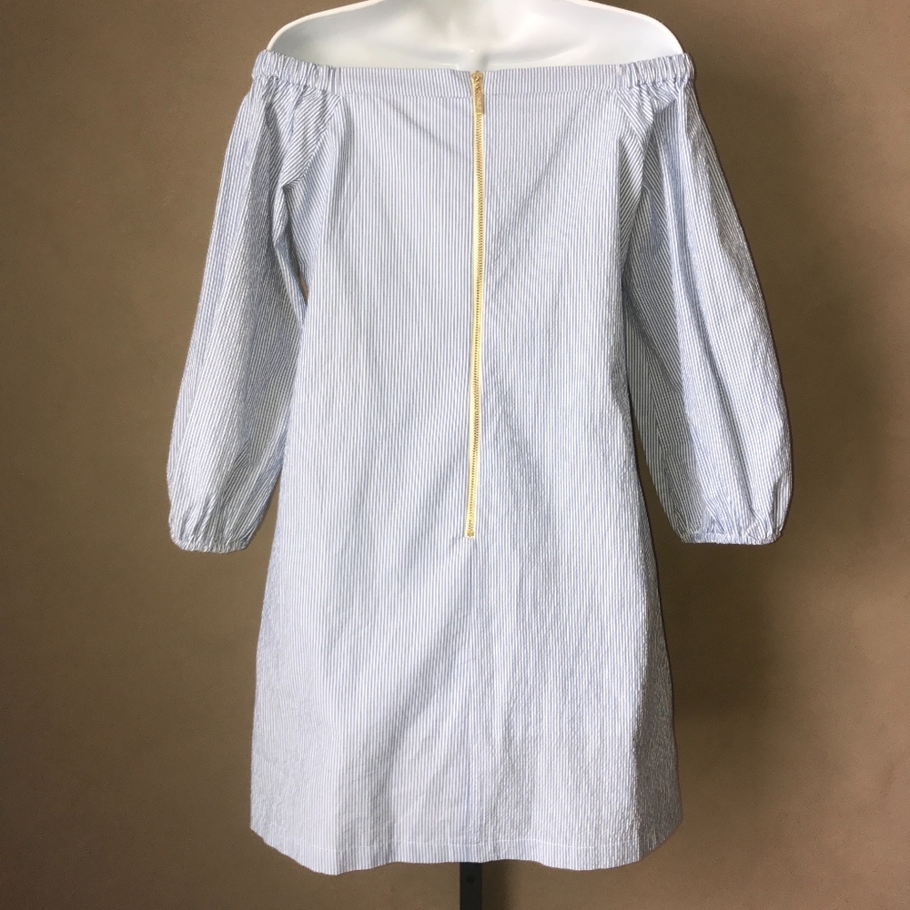 NWOT Eliza J Seersucker Off the Shoulder Dress - Picture 2 of 2